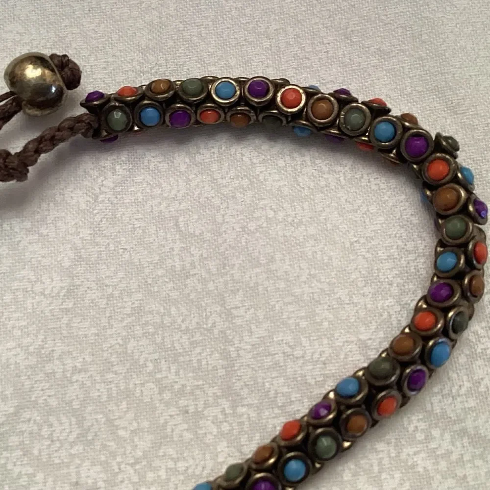 Adjustable Brown Braided Cord Beaded Bracelet